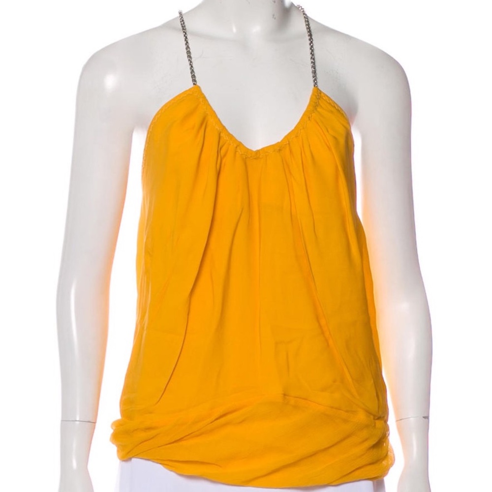 KAUFMANFRANCO Yellow Silk Tank Top with Chain Straps